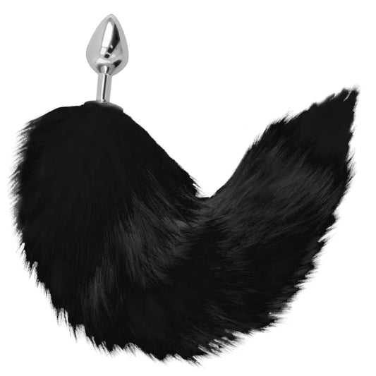 Darkness – Plug Anal Argent 8 cm avec Queue Noire