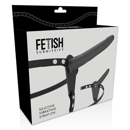 ARNÉS FETISH SUBMISSIVE - VIBRADOR DE SILICONA NEGRO 15 CM