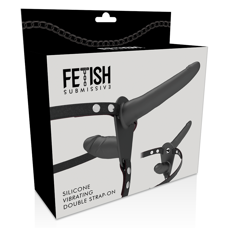 ARNÉS FETISH SUBMISSIVE - VIBRADOR DOBLE PENETRACIÓN NEGRO