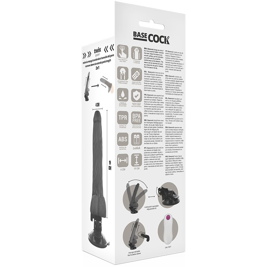 BASECOCK - VIBRADOR REALISTA CONTROL REMOTO NEGRO 19 CM -O- 4 CM