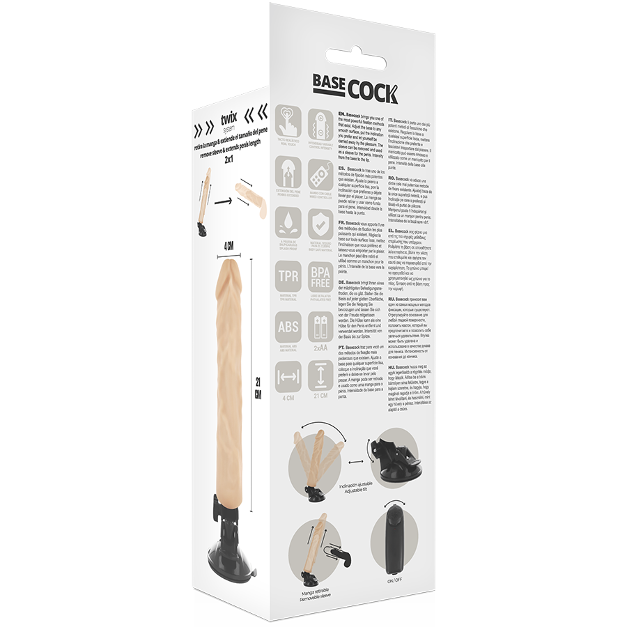 BASECOCK - VIBRADOR REALISTA CONTROL REMOTO NEGRO 21 CM -O- 4 CM