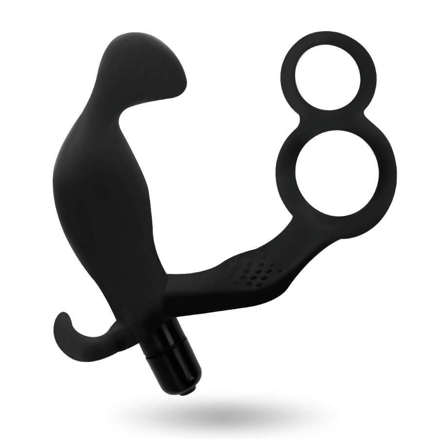 ADDICTED TOYS - PLUG ANAL CON DOBLE ANILLO PARA PENE Y TESTÍCULOS NEGRO