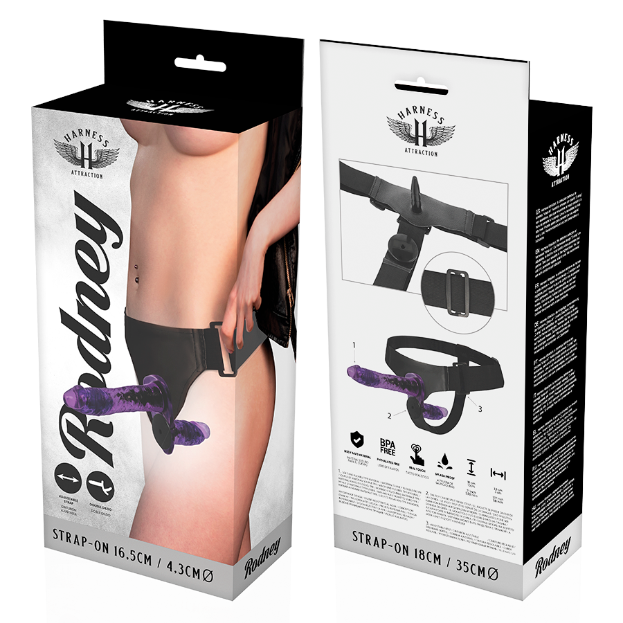 ARNÉS ATRACCIÓN - RODNEY DOBLE PENETRACI VIBRADOR N 18 CM -O- 3.5 CM