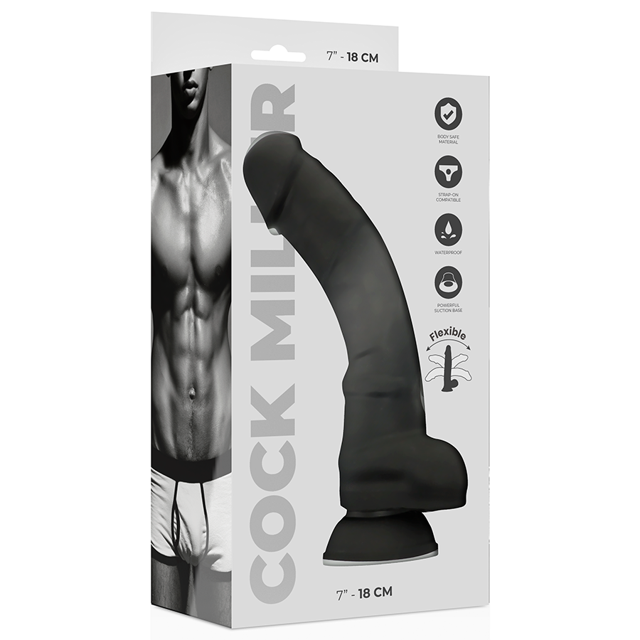 Gode réaliste silicone densité articulable noir 18 cm – Cock Miller