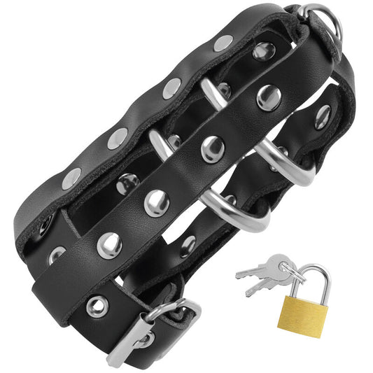 DARKNESS - CHASTETÉ CAGE IN LEATHER AVEC SERRURE