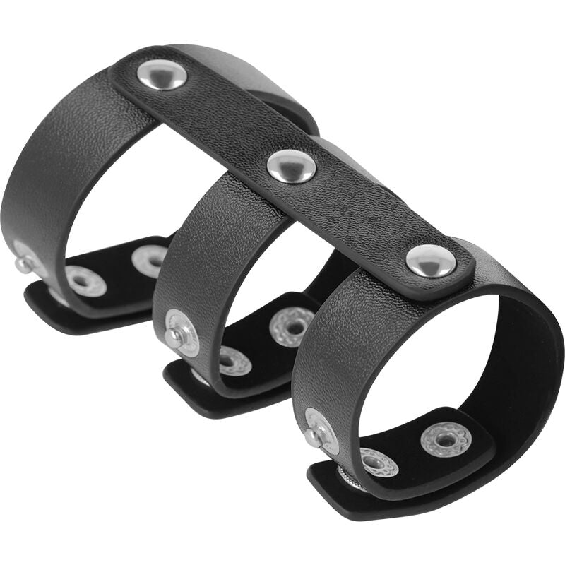 DARKNESS - ANILLO DOBLE AJUSTABLE DE CUERO PARA PENE Y TESTÍCULOS