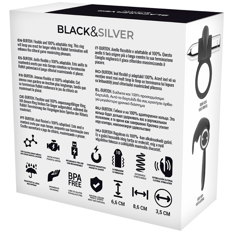 Bague rechargeable burton 10 modes de vibration – Black & Silver