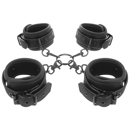 FETISH SUBMISSIVE - SET DE ESPOSAS PARA MANOS Y TOBILLOS CON FORRO DE NOPRENE