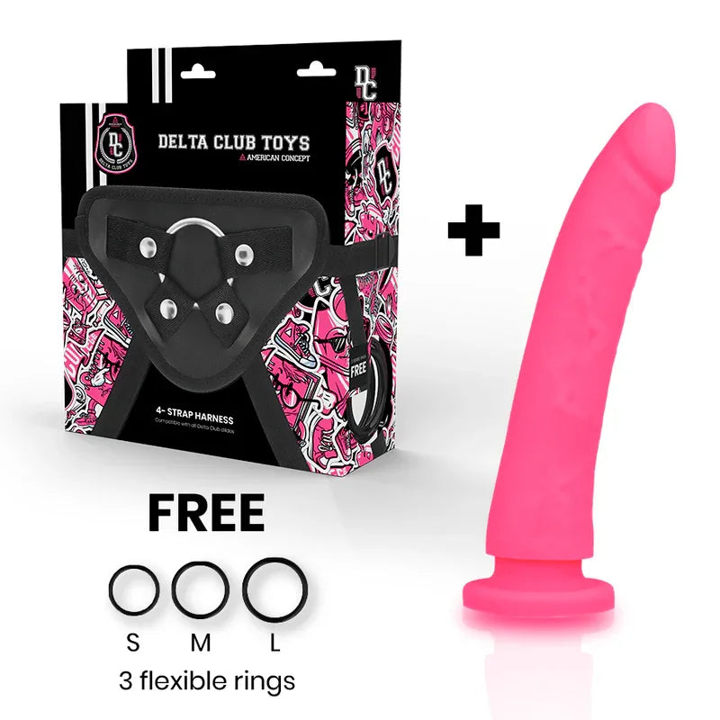 Delta Club – Toys Harnais + Dong Silicone Rose 17 cm O 3 cm