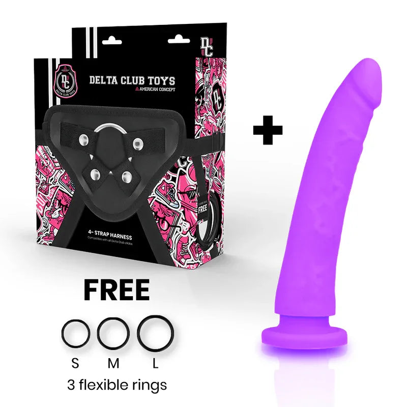 Delta Club – Toys Harnais + Dong Silicone Violet 17 cm O 3 cm