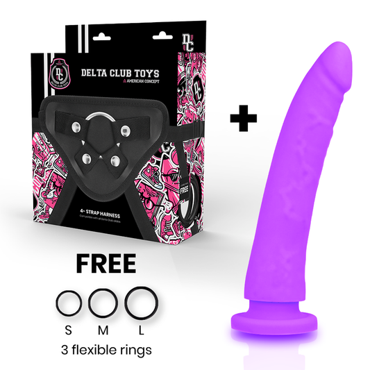 DELTA CLUB - TOYS HARNES + DONG SILICONE VIOLET 20 CM -O- 4 CM