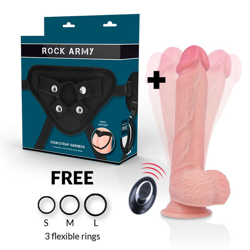 ROCKARMY - ARNÉS + VIBRADOR DE SILICONA LÍQUIDA PREMIUM CONTROL REMOTO APACHE 20,5 CM -O- 4,62 CM