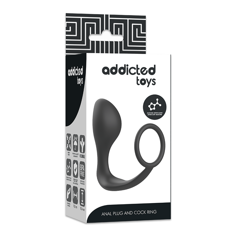 JUGUETES ADICTOS - PLUG ANAL CON ANILLO DE SILICONA NEGRO