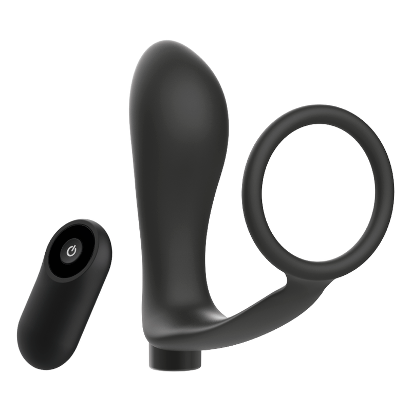 JUGUETES ADICTOS - ANILLO PARA EL PENE CON CONTROL REMOTO PLUG ANAL NEGRO RECARGABLE