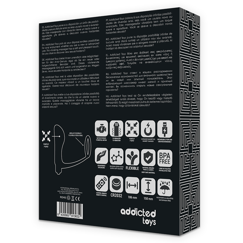 JUGUETES ADICTOS - ANILLO PARA EL PENE CON CONTROL REMOTO PLUG ANAL NEGRO RECARGABLE