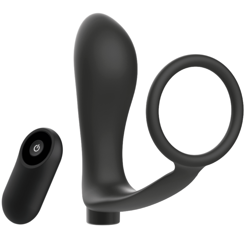 JUGUETES ADICTOS - ANILLO PARA EL PENE CON CONTROL REMOTO PLUG ANAL NEGRO RECARGABLE